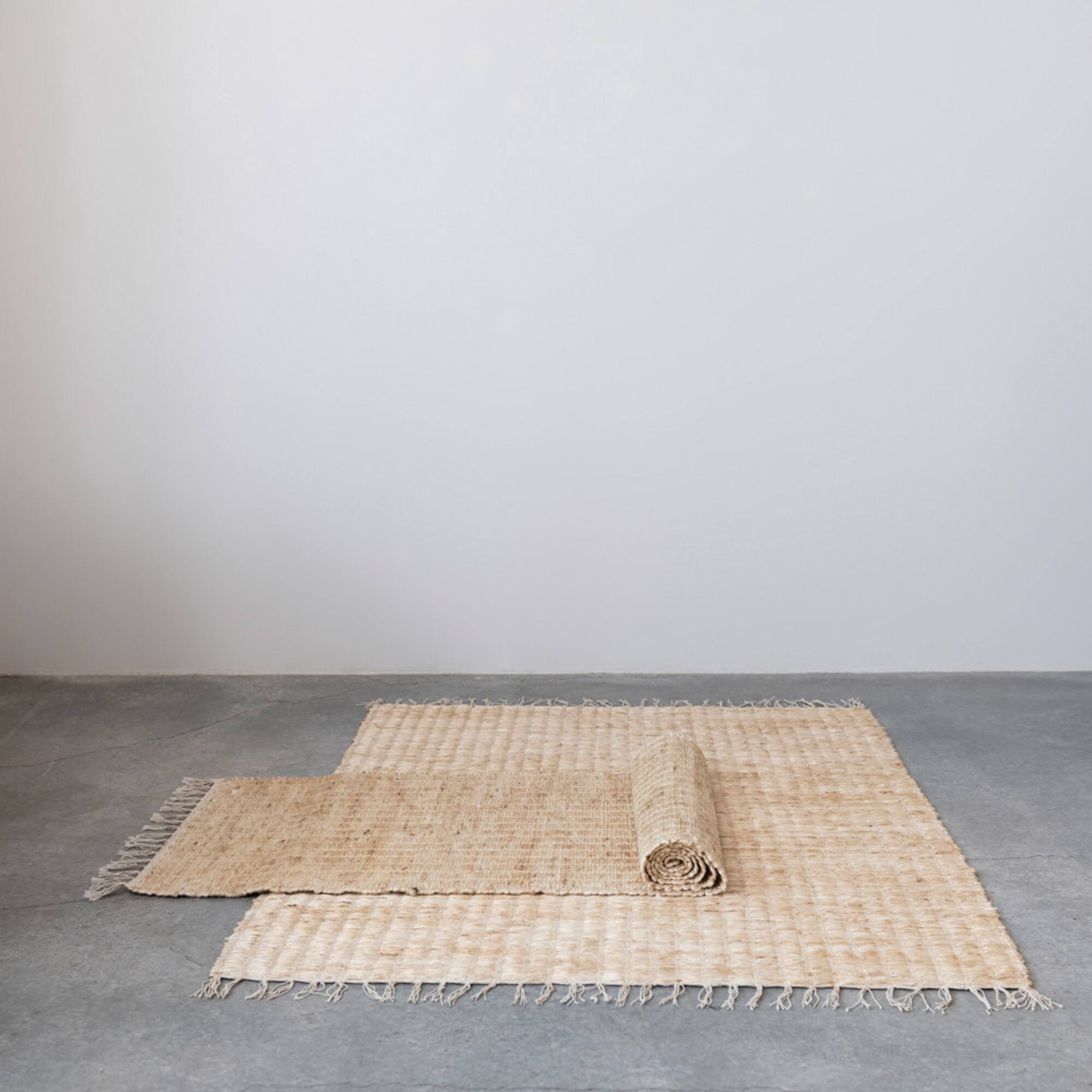 Hello Honey® Natural Boho Woven Jute & Cotton Rug with Fringe, 72" x 48"